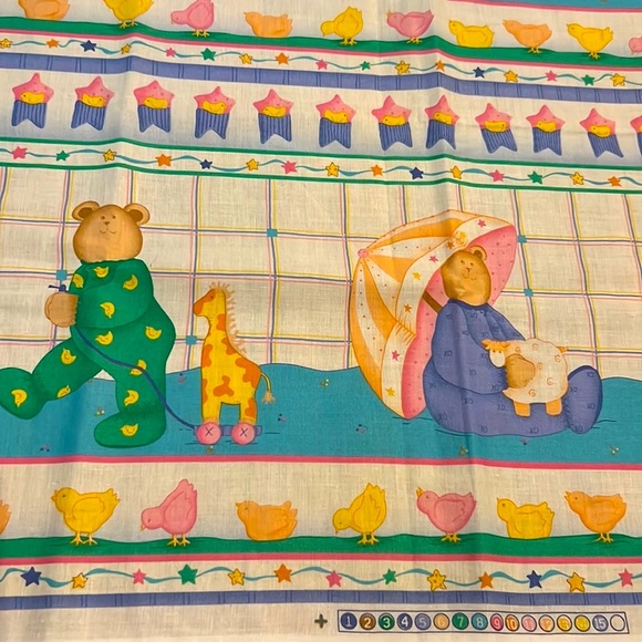 Vintage 1999 Leslie Beck Cranston Print Sewing Quilting 1yd+ Bunny Bears Border - Picture 4 of 8
